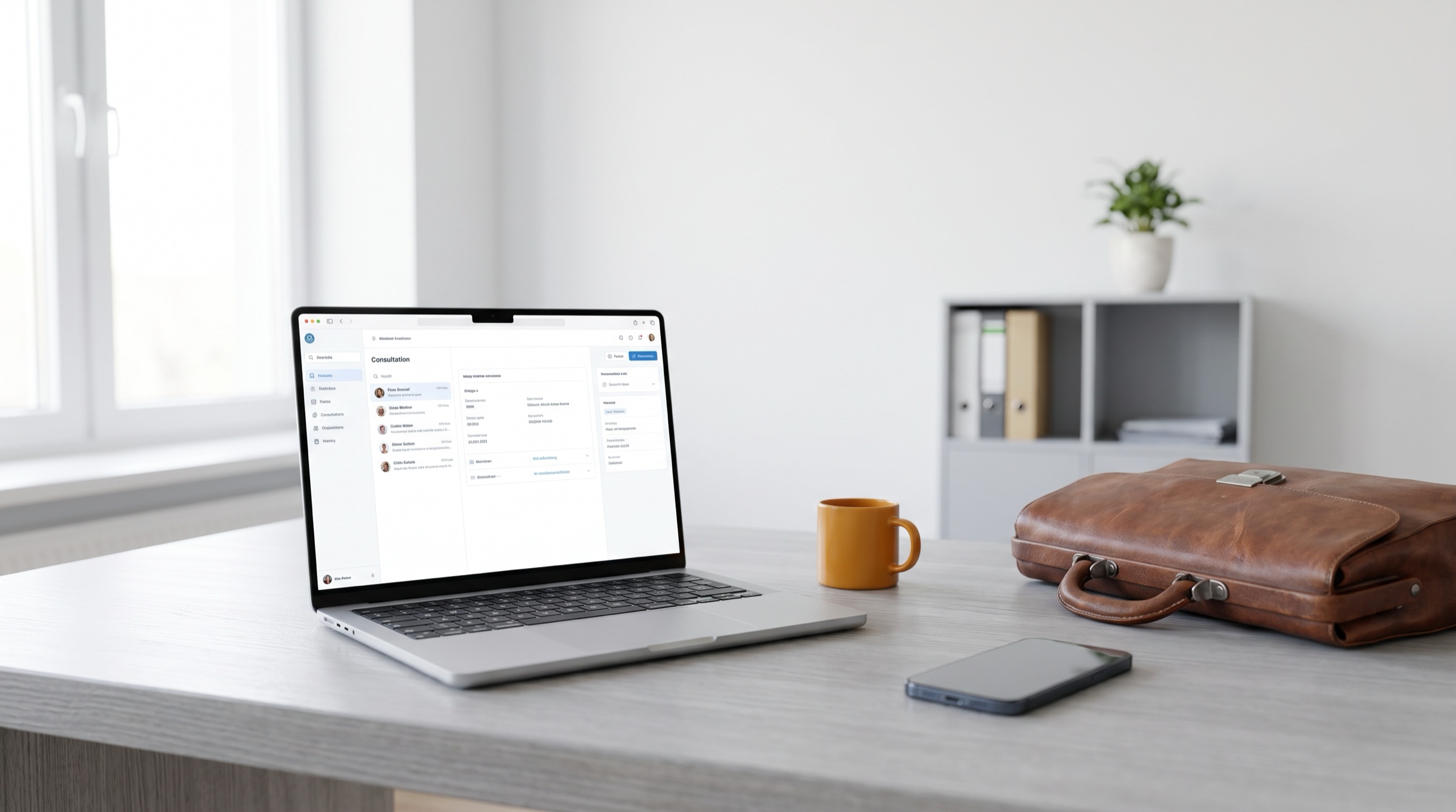 Wissen 32 Apple IT-Systemhaus für Arztpraxen tomedo Hausarzt - MacBook und Arzttasche im Sprechzimmer