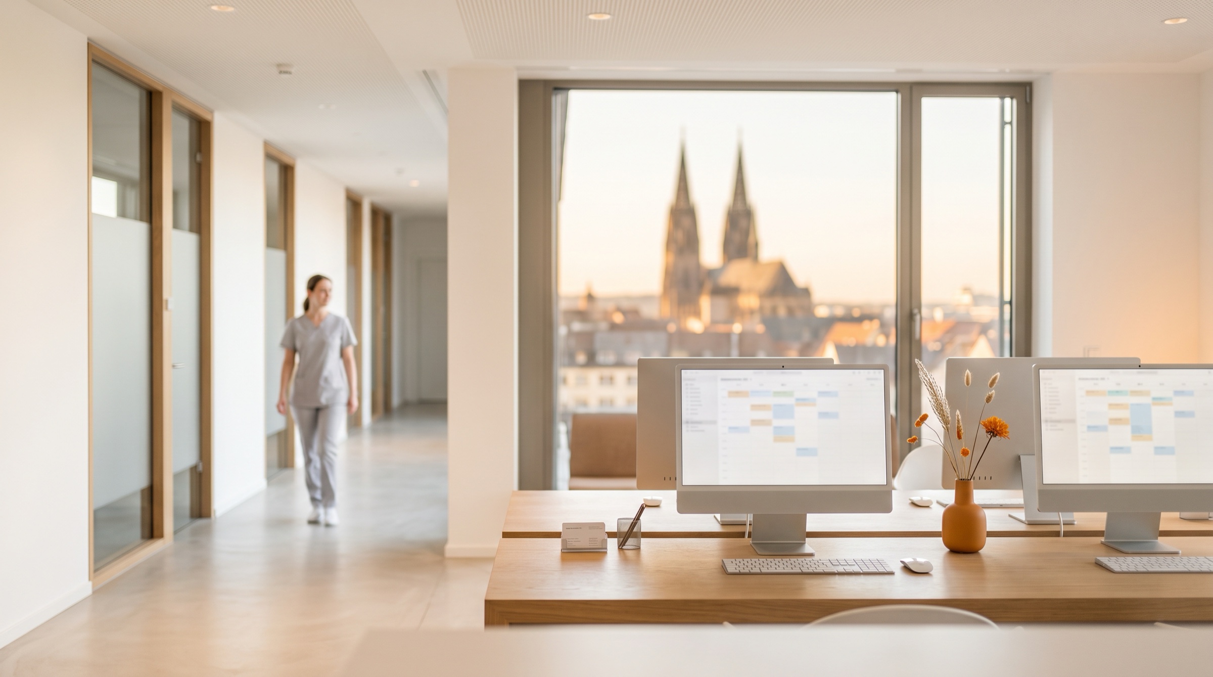 tomedo Köln 2 Apple IT-Systemhaus für Arztpraxen tomedo für große Praxen - Terminkalender auf iMacs mit Blick auf den Kölner Dom